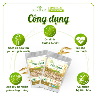 Yến Mạch Nguyên Chất Cán Mỏng Xuân An [ko đường]Túi 400G(Tặng 1 Túi Yến Mạch 150G)