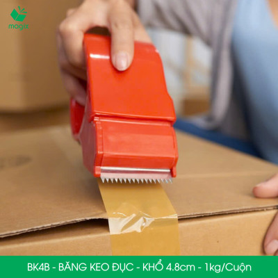 BK4B - 12 cuộn băng keo đục 1kg, khổ 4.8cm lõi nhựa - Băng dính đóng hàng, băng keo khổ lớn