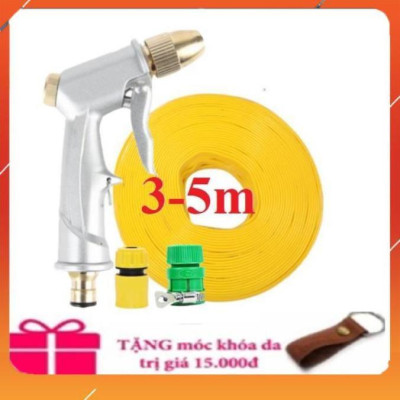 Bộ dây vòi xịt nước rửa xe,tưới cây ,tăng áp 3 lần,loại 3m, 5m 206701đầu đồng,cút,nối nhựa vàng+ móc khoá
