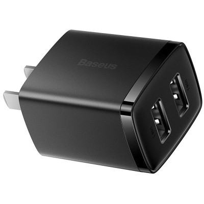 Củ sạc 10.5W Baseus Compact Charger chân dẹt 2 cổng USB chất liệu chống cháy cao cấp - Hàng chính hãng