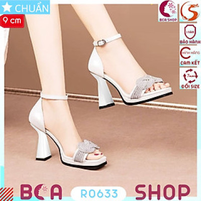 Giày cao gót nữ hở mũi 9 phân RO633 quai ngang lấp lánh với những hạt đá siêu xinh, hợp đi tiệc, đi dạo phố hoặc công sở