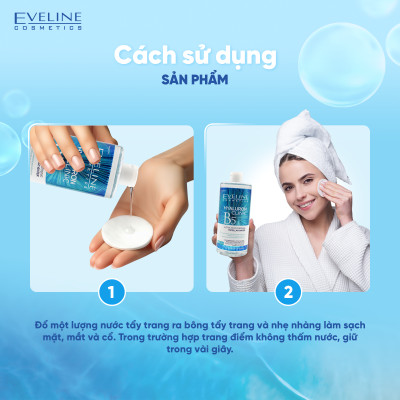 [Giá Chỉ 179k] Nước tẩy trang Eveline Hyaluron Clinic B5 và tinh chất rau má hỗ trợ làm dịu, dưỡng ẩm da 500ml