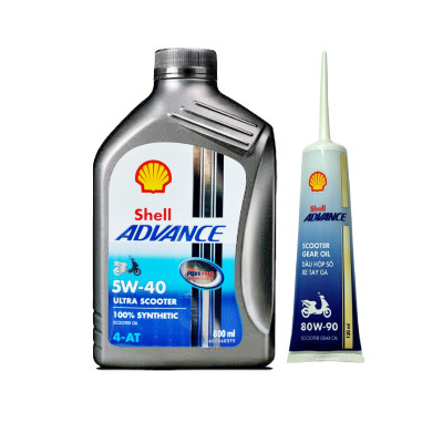 Combo Nhớt cao cấp cho xe tay ga đời mới Shell Ultra Scooter 4T 5W40 800ml và Nhớt hộp số Shell Advance 120ml