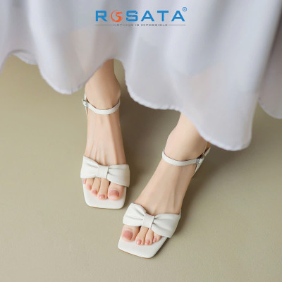 Sandal nữ quai nơ ROSATA RO693 cao 4p - Đỏ, Trắng - HÀNG VIỆT NAM - BKSTORE
