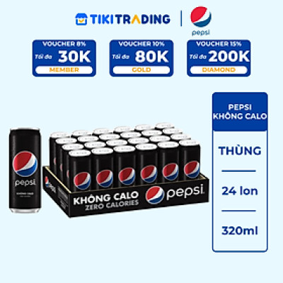Thùng 24 Lon Nước Uống Có Gaz Pepsi Không Calo (320ml/Lon)