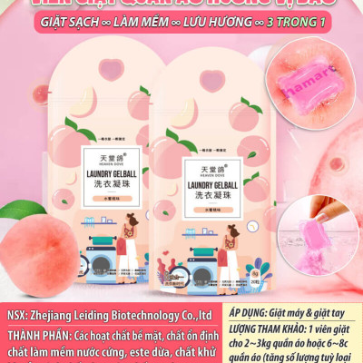 Túi 20 Viên Nước Giặt Quần Áo Hương Đào Heaven Dove 3 Trong 1 Hạt Giặt Xả Đồ Lưu Hương Tiện Lợi