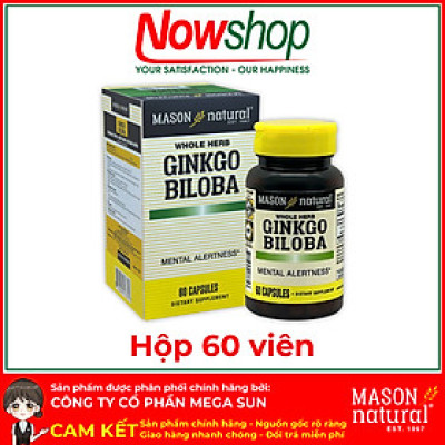 Ginkgo Biloba 125mg Mason Natural Hộp 60 viên giúp hoạt huyết dưỡng não giảm đau đầu chóng mặt