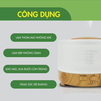 Combo 3 Chai Tinh Dầu TOKI MORI Sả Chanh + Cam Ngọt + Bạc Hà kèm Máy Xông Tinh Dầu/Máy Khuếch Tán Hình Trụ Vân Gỗ Đèn Led Có Remote Điều Khiển Từ Xa