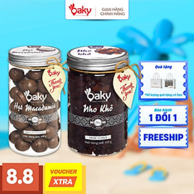 Quà Tặng Oaky - Combo Hạt Dinh Dưỡng Cao Cấp - Hạt Macca, Nho Khô Size lớn (450gram) - Tặng Túi Giấy Sang Trọng