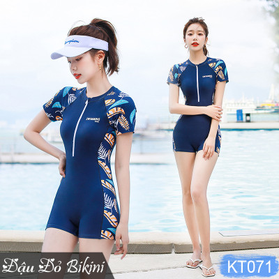 Bộ bơi liền thân nữ cộc tay khóa kéo, mẫu trẻ trung năng động, tôn dáng tránh lộ bụng, chất bơi thun lạnh Lycra dầy đẹp | KT071