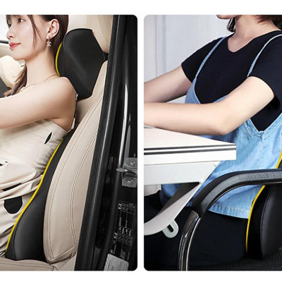 Bộ Gối Tựa Đầu, Lưng Ô Tô 100% Cao Su Non Đặc Biệt Bọc Da Cao Cấp XG-NNSM01