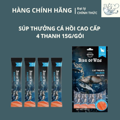 Súp thưởng cho mèo, chó của BITE OF WILD - Vị gà, vị cá hồi - Gói 60g (15g*4 tips)