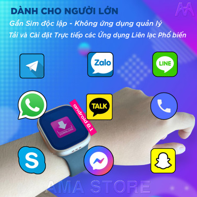 Đồng hồ Thông minh AMA Smart watch TK Plus Android 8.1 Camera xoay 180 Lắp Sim Định vị GPS Google kết nối Wifi 4G Blueltooth xem được Video Youtube TikTok tải App FB Messenger Skype Viber Wechat Line Tele chơi Game cho Trẻ em Người lớn Hàng nhập khẩu