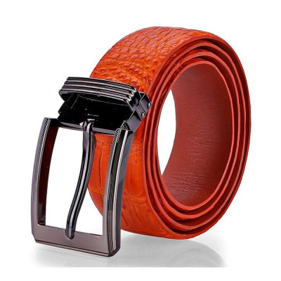 HC4832 - Dây nịt nam da cá sấu Huy Hoàng gai bụng 4P đầu kim màu vàng bò