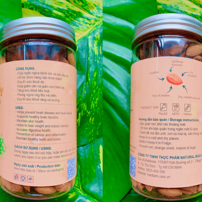 Hạnh nhân sấy nguyên vị Mỹ không biến đổi gen loại 1 nonpareil size lớn 23/25 _ dry roasred & unsalted Almonds non GMO grade 1 size 23/25