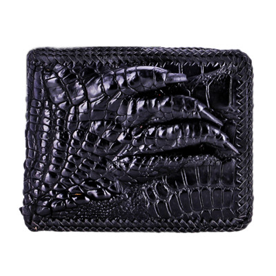 HJ2716-17-18-19 - Ví nam Huy Hoàng da cá sấu đan viền gù chân màu đen, nâu đất, nâu đỏ, vàng bò