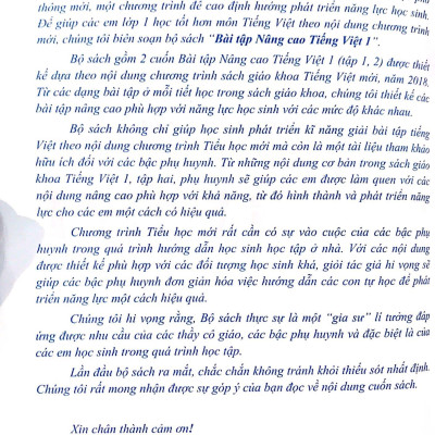 Bài Tập Nâng Cao Tiếng Việt 1 (Biên Soạn Theo Chương Trình Mới) Tập 2