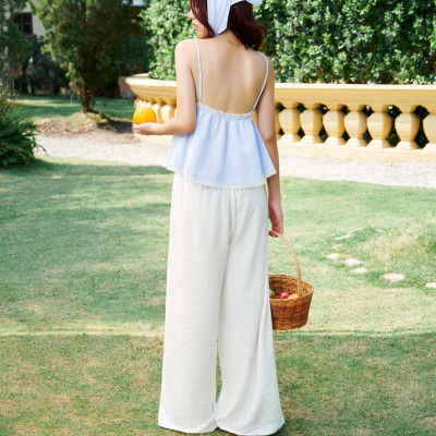 DOTTIE - Quần ống suông lưng thun - Trắng - Q0392