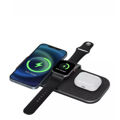 Dock Wiwu Power Air PA3IN1B Dành Cho Điện Thoại, Apple Watch, Tai Nghe Sạc Không Dây Thông Minh 15W - Hàng Chính Hãng
