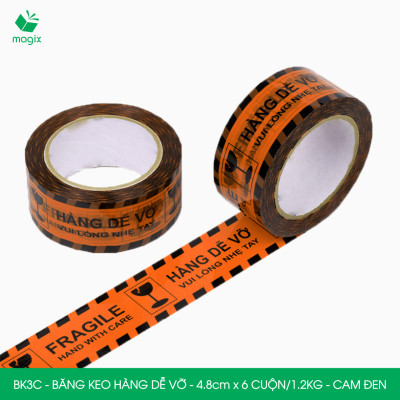 BK3C - Băng keo HÀNG DỄ VỠ màu cam đen khổ 4.8 cm - Băng dính niêm phong - 6 cuộn