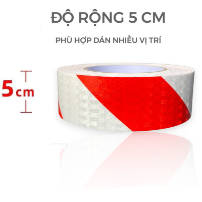 Cuộn Decan Phản Quang Dán Xe Tải Xe Rơ Mooc Mai Lee PQ-25DTS (25m x 5cm) Màu Đỏ Trắng Sọc Chéo, An Toàn Ban Đêm, Chất liệu PVC chống thấm nước