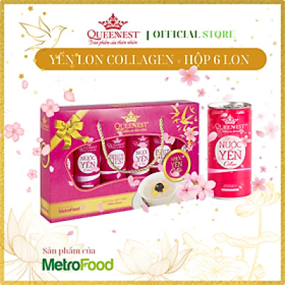 Nước Yến lon Collagen Queennest 190ml - hộp 6 lon - Hàng Chính Hãng