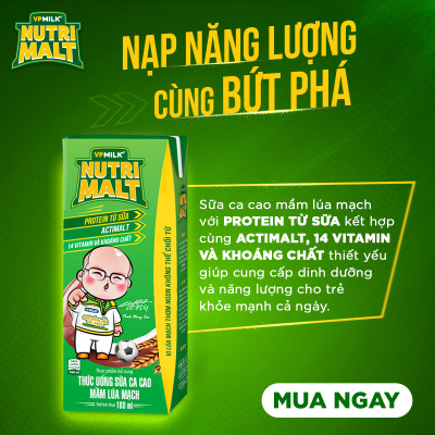 Sữa Ca Cao Mầm Lúa Mạch Đen – VPMilk Nutrimalt 180ml (Thùng 48 Hộp)