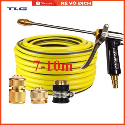 Bộ dây vòi xịt nước rửa xe, tưới cây đa năng, tăng áp 3 lần, loại 7m, 10m 206318 đầu đồng,cút đồng