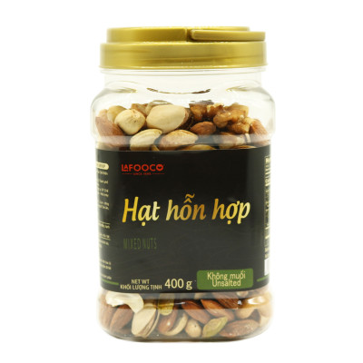 Hạt Hỗn Hợp Dinh Dưỡng 4 Loại Hạt Điều, Hạnh Nhân, Óc Chó, Dẻ Cười Không Muối Lafooco 400g