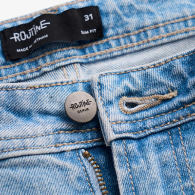 Quần Jean Nam ROUTINE Ống Ôm Xanh Trơn Cotton Spandex Form Slim - 10S24DPA004R1 | ROUTINE CÀ MAU
