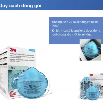 Khẩu trang phòng dịch N95 3M 1860 chuyên dùng chống giọt bắn, máu, vi khuẩn- Khẩu trang 3M đạt tiêu chuẩn N95 và FDA chính hãng