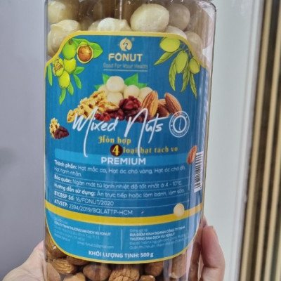 Hạt mix 4 loại hạt dinh dưỡng ( Hạt macca, óc chó vàng, óc chó đỏ, hạnh nhân )