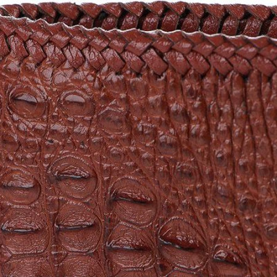 Ví nam Huy Hoàng da cá sấu nguyên con đan viền màu nâu đỏ HT2766