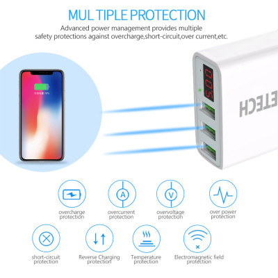 Cóc củ sạc nhanh 15W 3 cổng USB hiệu CHOETECH C0026 cho điện thoại / máy tính bảng Samsung iPhone Huawei Oppo Xiaomi (sạc nhanh 2.4A / Port, 3 Port USB, Max 3A, trang bị LED hiển thị) - Hàng chính hãng