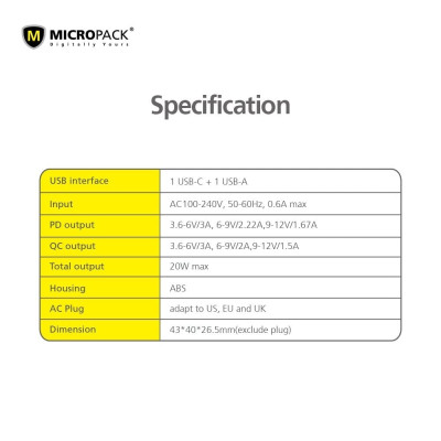 Củ sạc MicroPack POWER SERVER 20 MWC-220PD - Hàng Chính Hãng