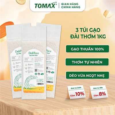 Combo 3 túi 1kg Gạo Đài Thơm - tơi xốp, dẻo cơm, thơm dịu - TOMAX