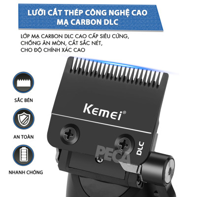 Tông đơ cắt tóc chuyên nghiệp Kemei KM-1858 lưỡi cắt mạ carbon công suất 10W điều chỉnh 5 mức tốc độ - Hàng chính hãng