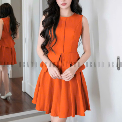 Set áo váy cam xếp ly NGADO , set áo váy ngắn , set áo váy nữ , set công sở