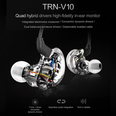 Tai nghe TRN V10 2DD có dây 3.5mm HIFI DJ màn hình chạy thể thao 