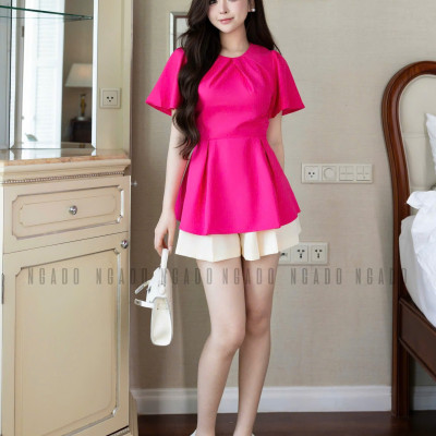 Quần kem xếp ly NGADO , quần short nữ , quần công sở
