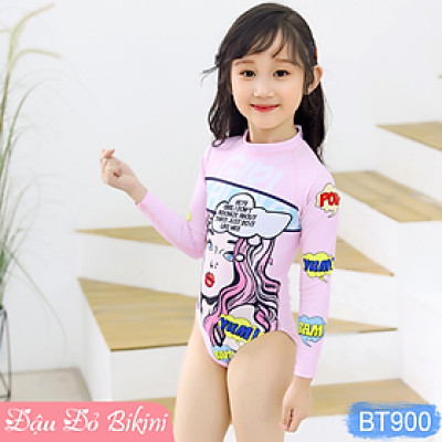 Đồ bơi đôi mẹ và con gái, áo tắm một mảnh dài tay nữ & bé gái loại đẹp, họa tiết trẻ trung xinh xắn, chất thun lạnh mát mịn, co giãn cao | CP900