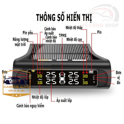 Cảm Biến Áp Suất Lốp TPMS Van Ngoài Có Cảnh Báo Giọng Nói Tiếng Việt - Năng Lượng Mặt Trời, Không Dây, Màn Hình LCD - Hàng Chính Hãng