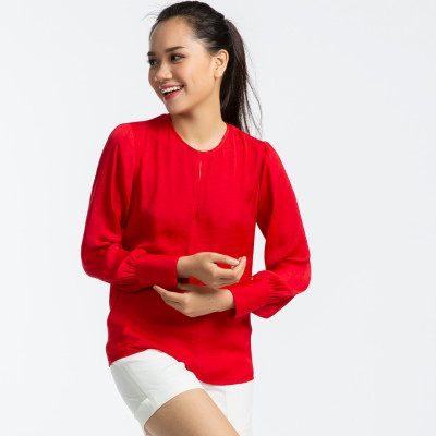 Áo Satin Lụa Áo Kiểu Đẹp Thời trang thiết kế Hity TOP103 (Đỏ Flame Scarlet)
