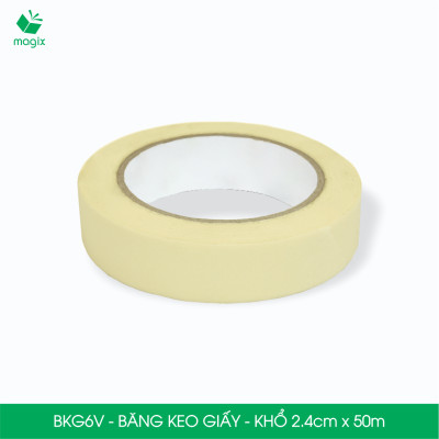 BKG6V - Block 12 cuộn băng keo giấy khổ 2.4cm x 50m - Băng dính giấy viết được, chặn màu sơn