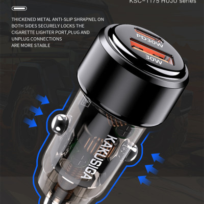 Tẩu sạc Ô tô trong suốt KAKU KSC-1175 (USB + Type C pd) – 60W ( hàng chính hãng)