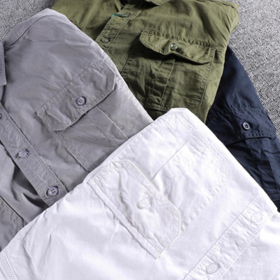 Áo sơ mi Retro túi hộp ngắn tay chiến thuật_dã ngoại