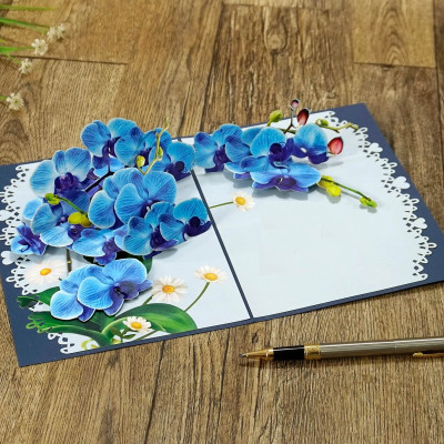 Thiệp 3D Pop Up Hoa Lan Xanh – Thiệp Hoa Nghệ Thuật, Thiệp Chúc Mừng, Sinh Nhật, Sang Trọng, F45