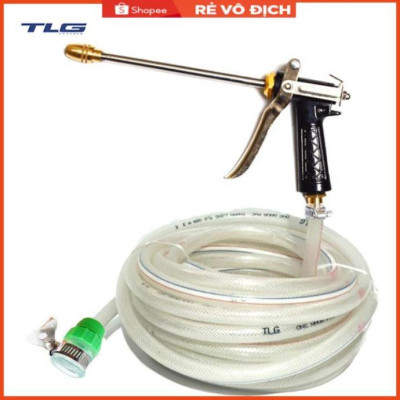 Bộ dây vòi xịt nước rửa xe, tưới cây . tăng áp 3 lần, loại 7m, 10m 206318 đầu đồng,cút,nối đen+ tặng đai