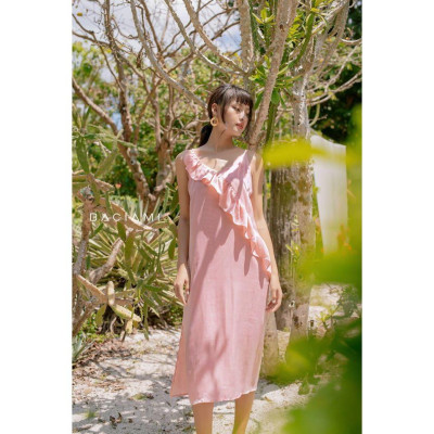 Baciami-Đầm 2 Dây Nhún Bèo Xẻ Đinh