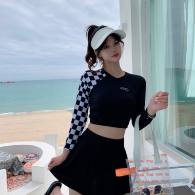 Bộ đồ bơi bikini kín đáo nữ hai mảnh đi tắm biển áo dài tay kèm váy - B34